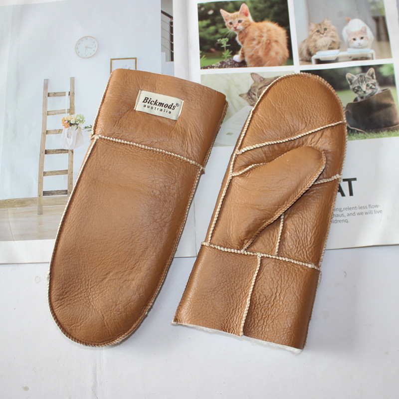 Leather Work Winter Gloves - 新しい革製女性用毛皮手袋冬用羊皮ステッチ厚手暖かいウール裏地防寒ミトン