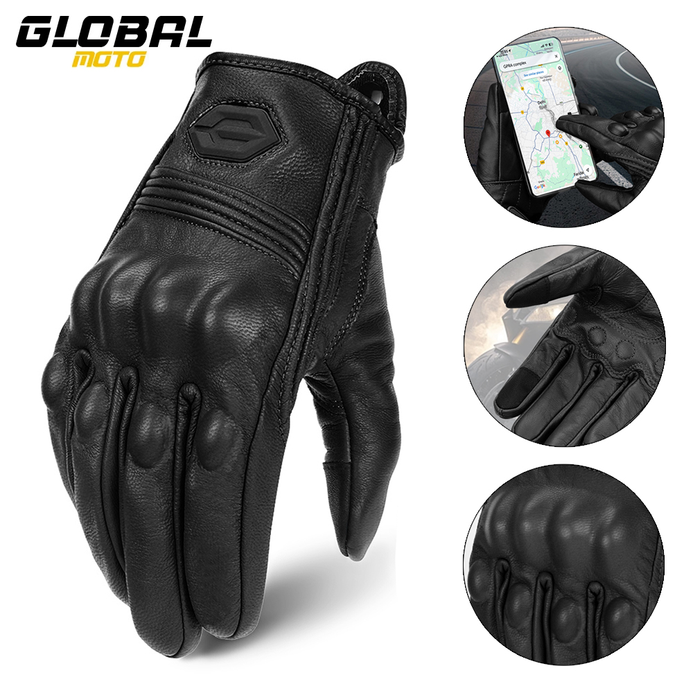 Leather Work Winter Gloves - 冬用オートバイグローブ革モトクロスフルフィンガー保護手袋タッチスクリーンバイク乗馬手袋滑り止めM-2XL