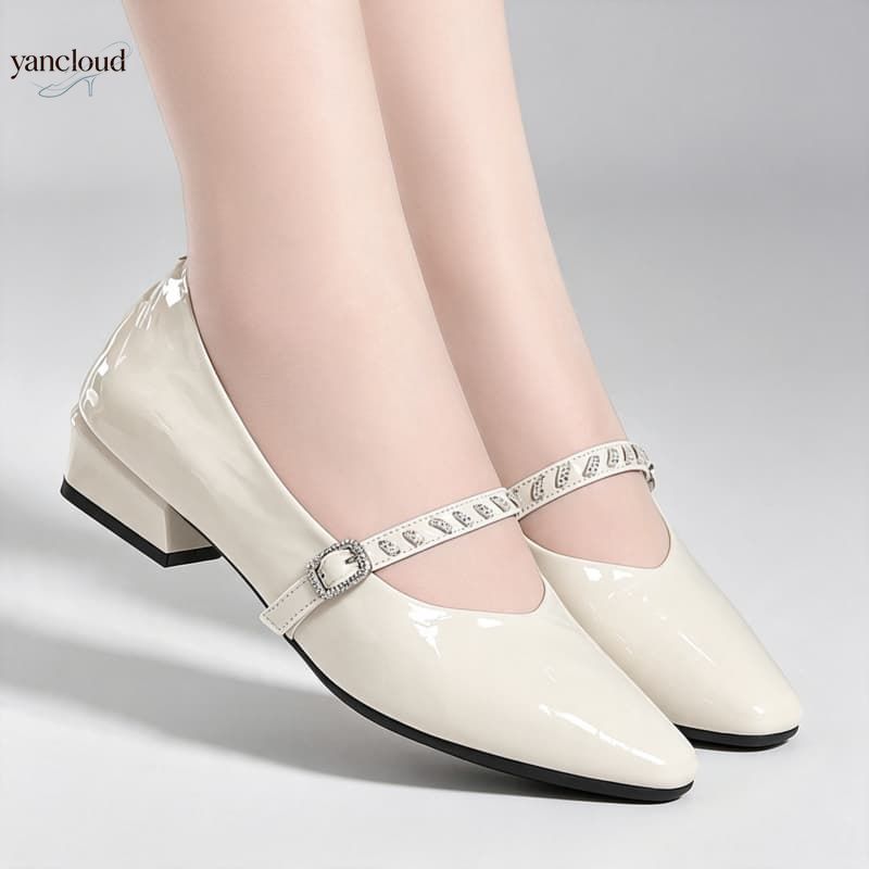 Leather Work Flats Women - 高品質で通気性があり快適な浅履きレディース本革靴、2026年春・秋向け、ブロックヒールのメリージェーン、オフィスや働くママ向け