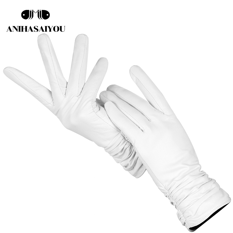 Leather Work Winter Gloves - ファッションコンフォートホワイトグローブ高級羊革レザーグローブ冬用防寒暖かい白い手袋女性用-2081 ホワイト