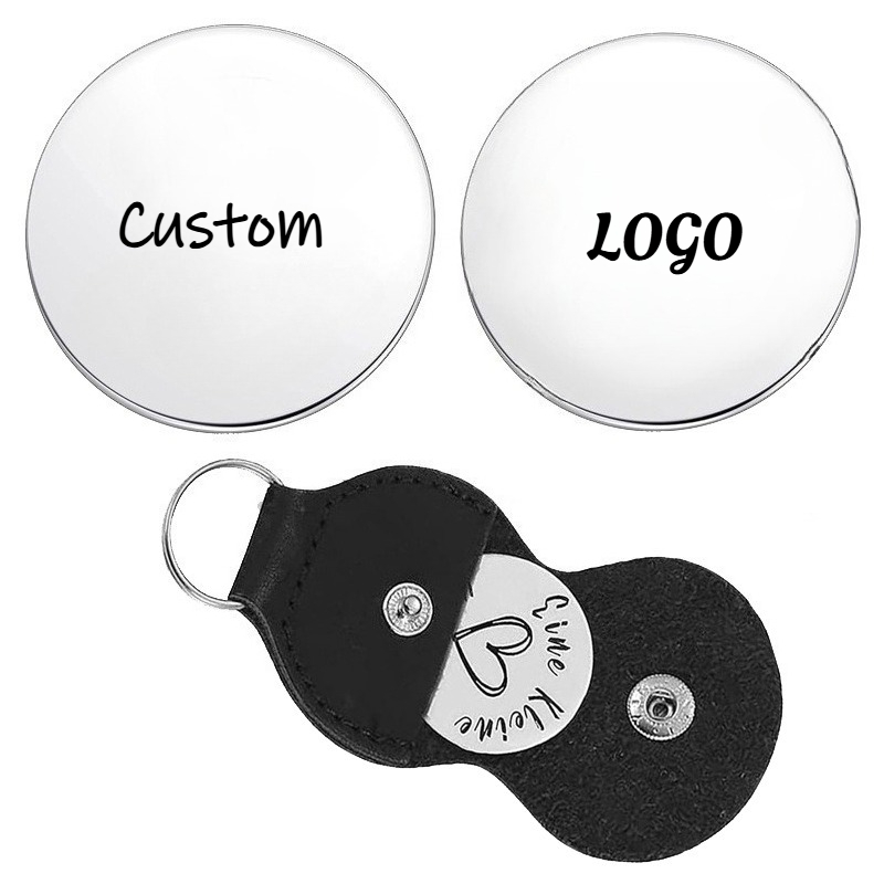 Leatherwork Keychain - カスタムロゴキーホルダーブランクレザーレーザー彫刻ステンレス鋼ポケットコインラッキー決定コインパーソナライズされた記念ギフト