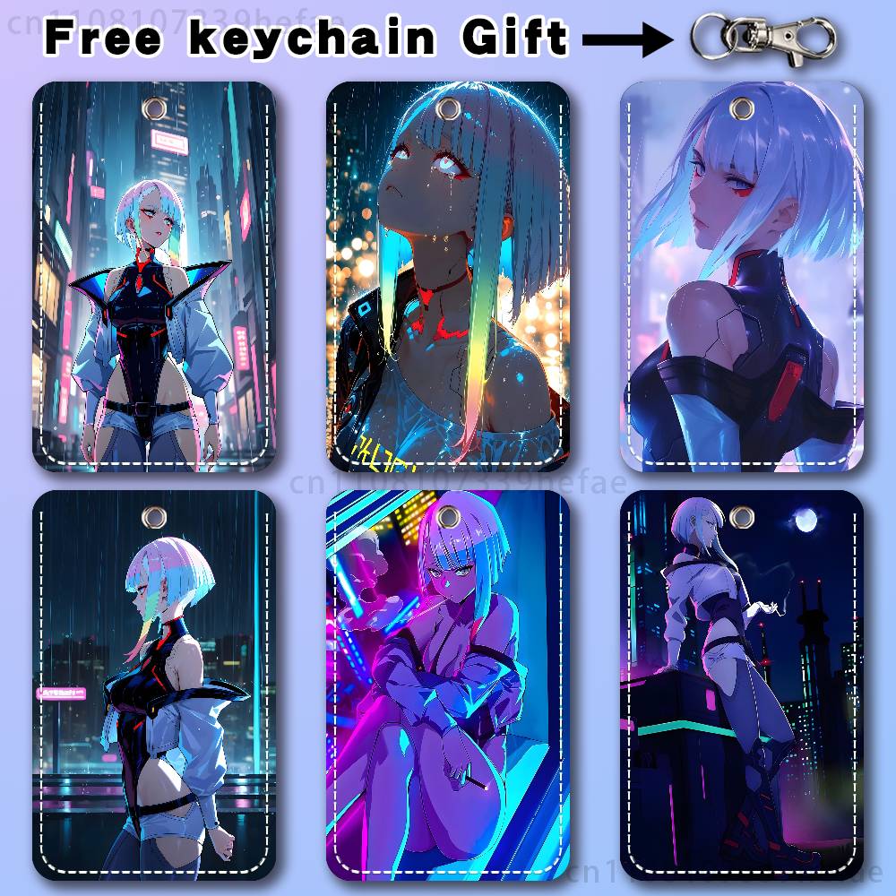 Leatherwork Keychain - ルーシー C-サイバーパンク E-エッジランナーズ ホルダーキーホルダー 銀行ビジネスワークカードホルダー 学生カード保護ケース