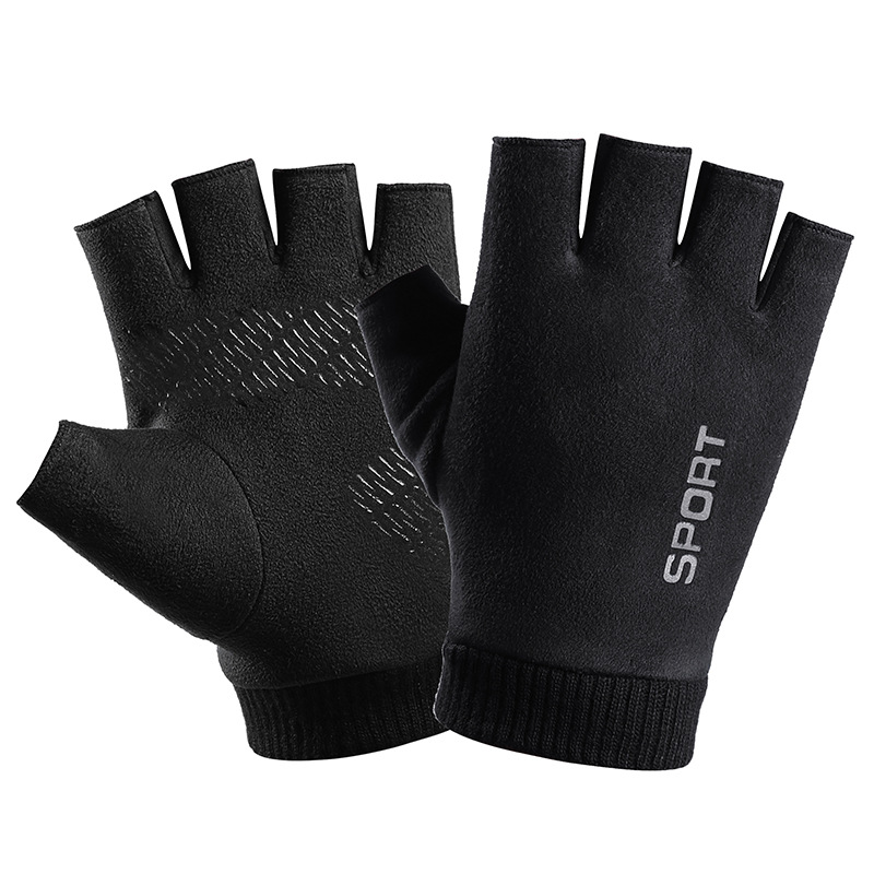 Leather Work Winter Gloves - メンズスエードレザーぬいぐるみ,厚手のハーフフィンガータッチスクリーン,ウォームドライビンググローブ,スポーツレター,サイクリング,ミトン,p10,冬用