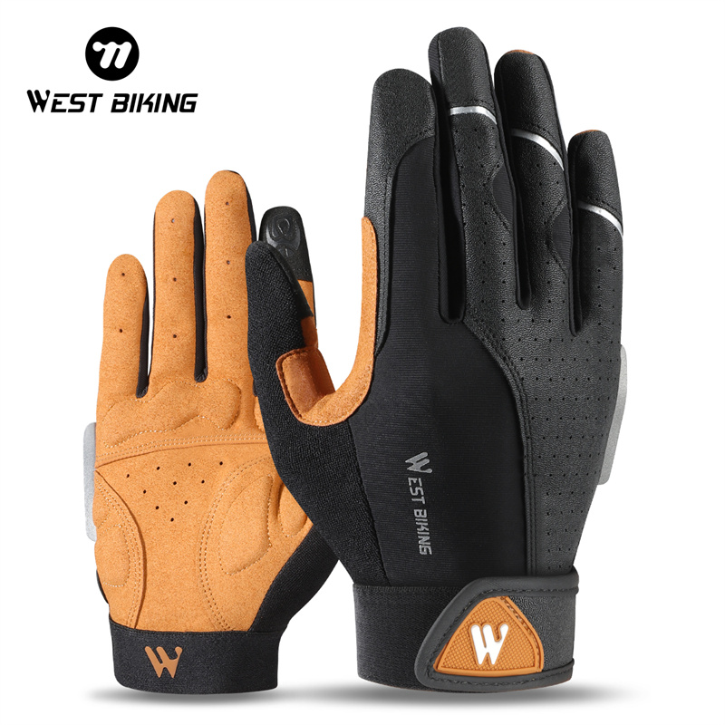 Leather Work Winter Gloves - WEST BIKING 秋冬メンズフルフィンガーサイクリンググローブ滑り止めタッチスクリーンスポーツグローブ薄型通気性/厚手サーマル