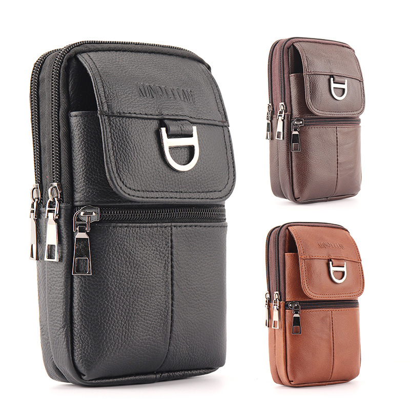 Leather Work Bag Mens - メンズレザーウエストバッグ - 大容量携帯電話ベルトバッグ - アウトドアワークバックパック、スポーツハイキングバッグ、ポータブルクロスボディバッグ