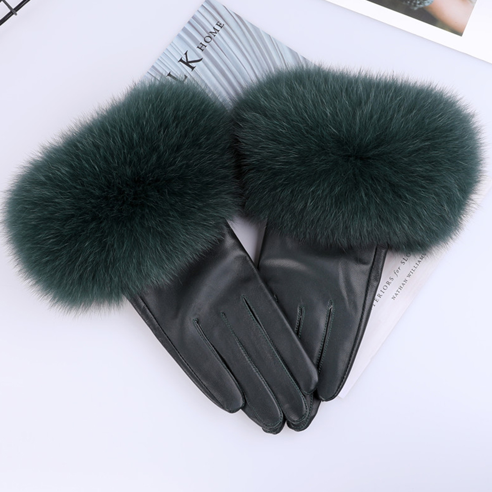 Sheepskin-女性用の天然キツネの毛皮のトリミンググロ - Leather Work Winter Gloves のレビューと価格