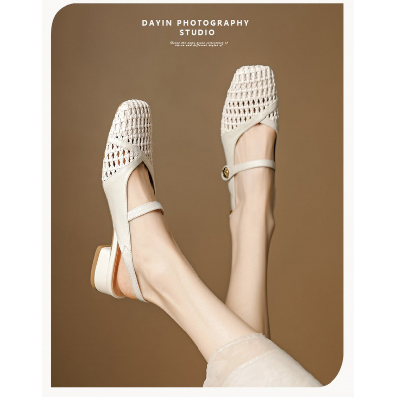 レディース クローズドトゥ サンダル 編み込み ホローアウト - Leather Work Flats Women のレビューと価格