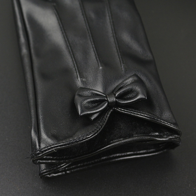 女性用レザーサイクリンググローブ,暖かい黒のリボン,サイクリ - Leather Work Winter Gloves のレビューと価格