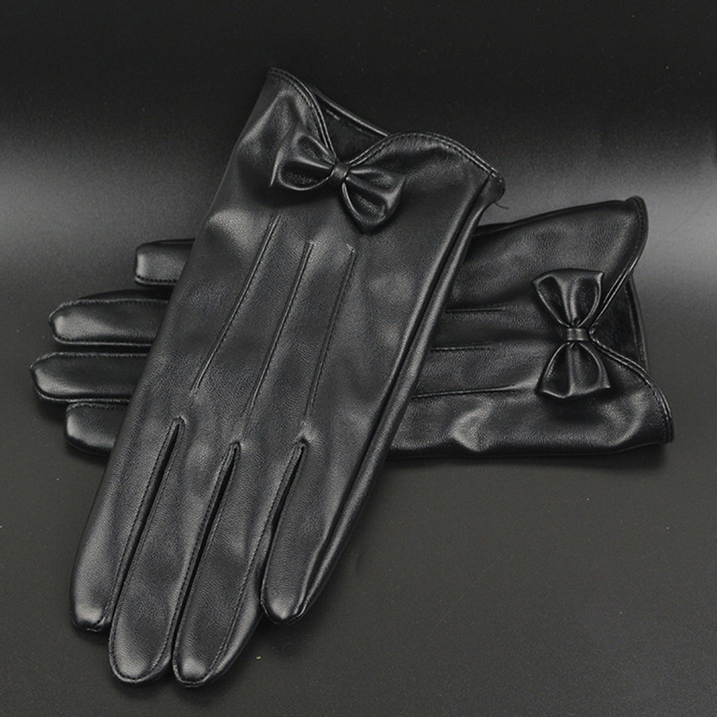 女性用レザーサイクリンググローブ,暖かい黒のリボン,サイクリ - Leather Work Winter Gloves のレビューと価格