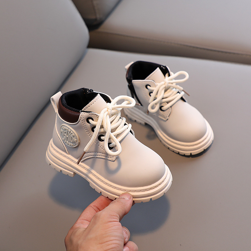 秋冬子供ノンスリップレースアップショートブーツ子供ソフトソー - Leather Work For Kids のレビューと価格