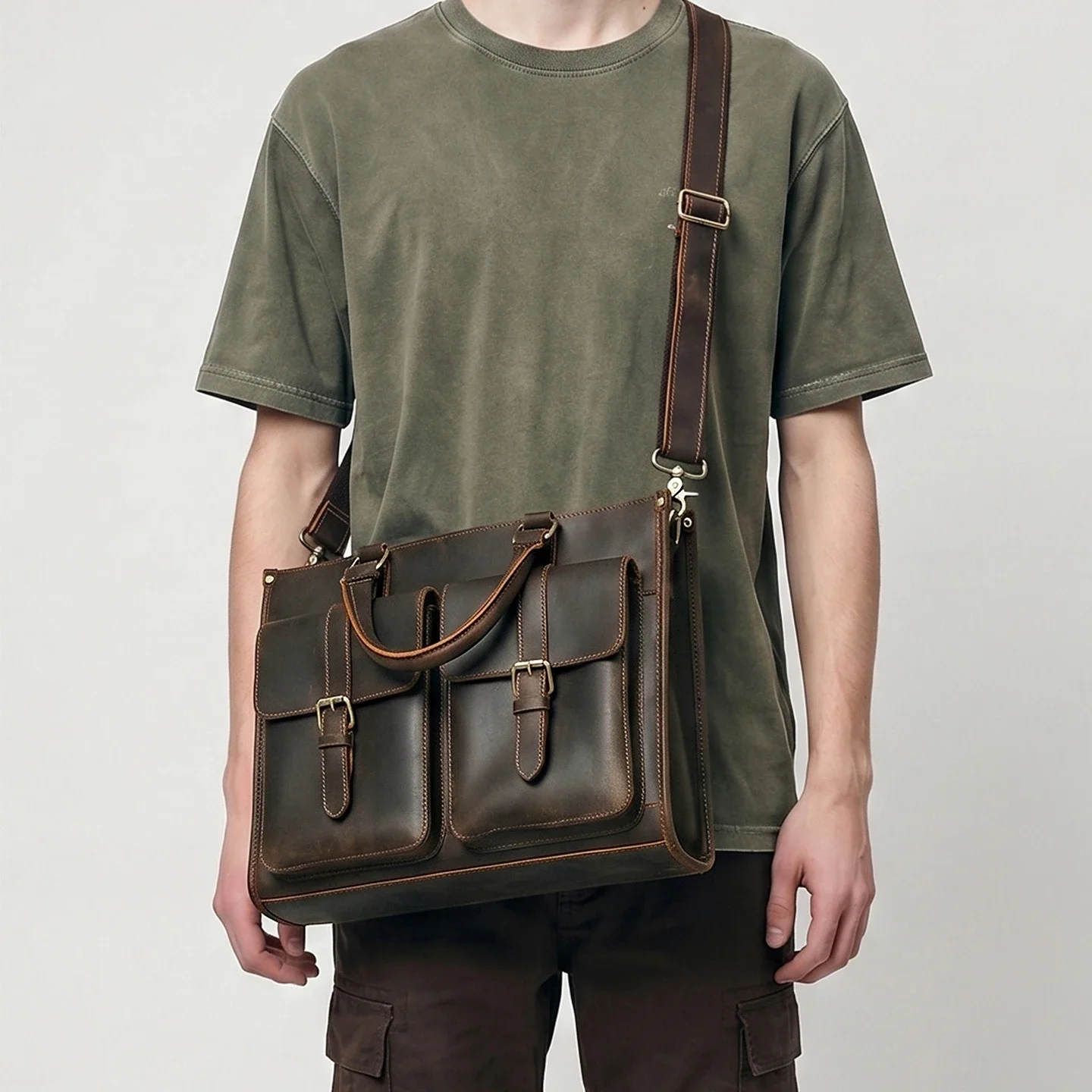 ヴィンテージ本革メンズクロスボディショルダーブリーフケースク - Leather Work Bag Mens のレビューと価格