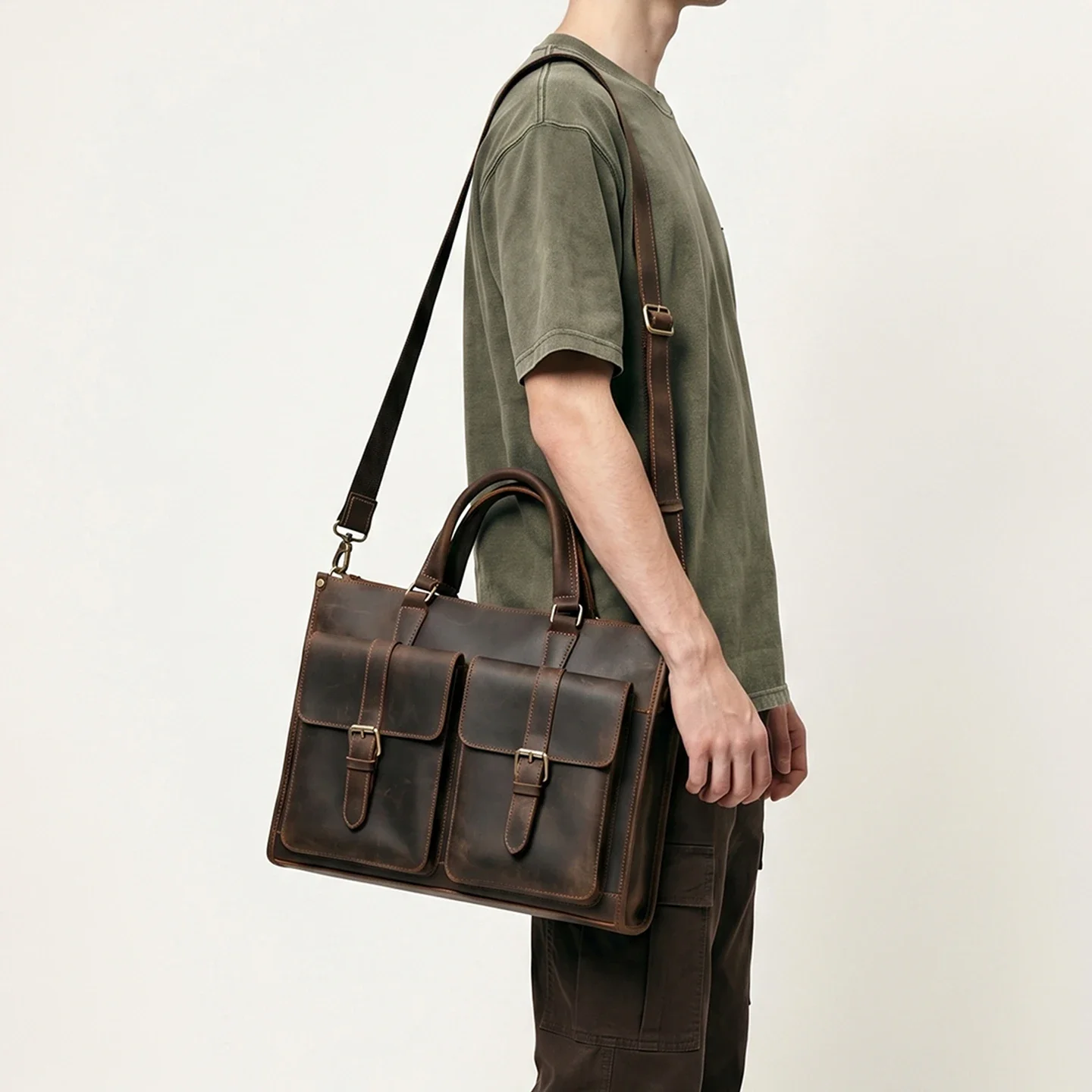 ヴィンテージ本革メンズクロスボディショルダーブリーフケースク - Leather Work Bag Mens のレビューと価格