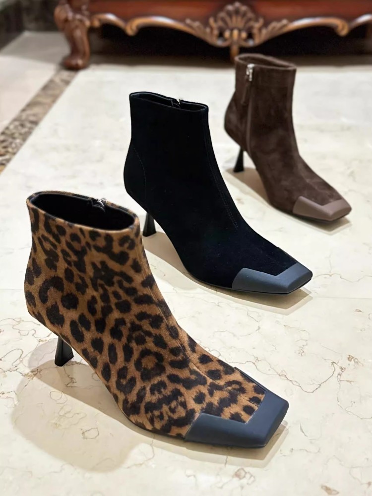 ファッショナブルな女性用スクエアトゥ細ヒールハイカットモダン - Leather Work For Kids のレビューと価格