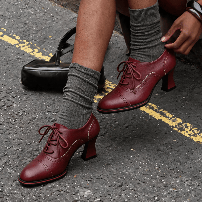 レディース フェイクレザー ブローグ オックスフォード ヒー - Leather Work Flats Women のレビューと価格
