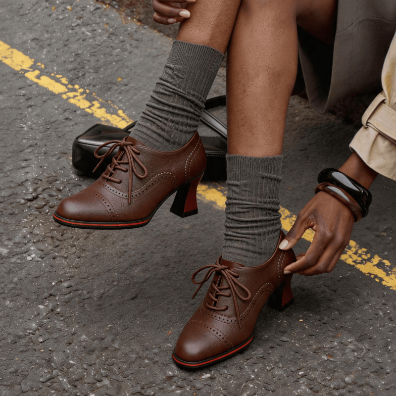 レディース フェイクレザー ブローグ オックスフォード ヒー - Leather Work Flats Women のレビューと価格