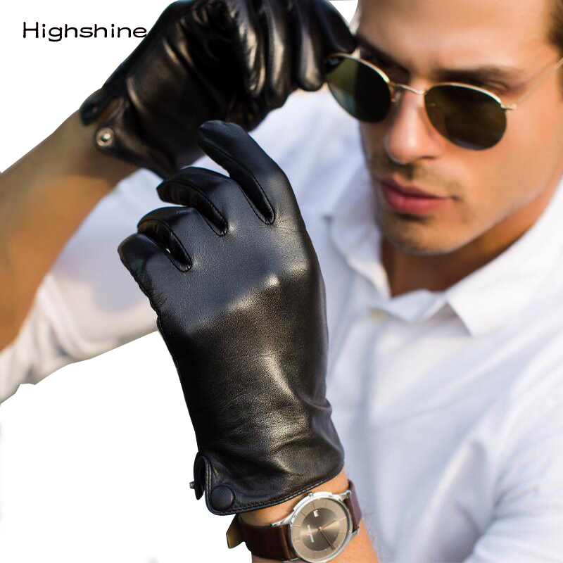 男性の本物の革手袋黒手袋タッチスクリーンボタンファッションブ - Leather Work Winter Gloves のレビューと価格