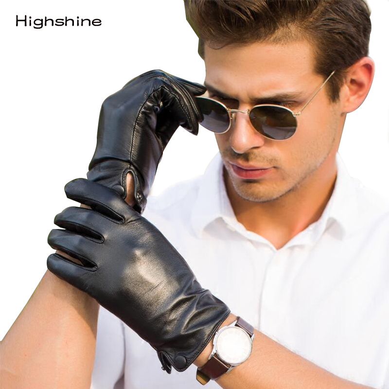 男性の本物の革手袋黒手袋タッチスクリーンボタンファッションブ - Leather Work Winter Gloves のレビューと価格