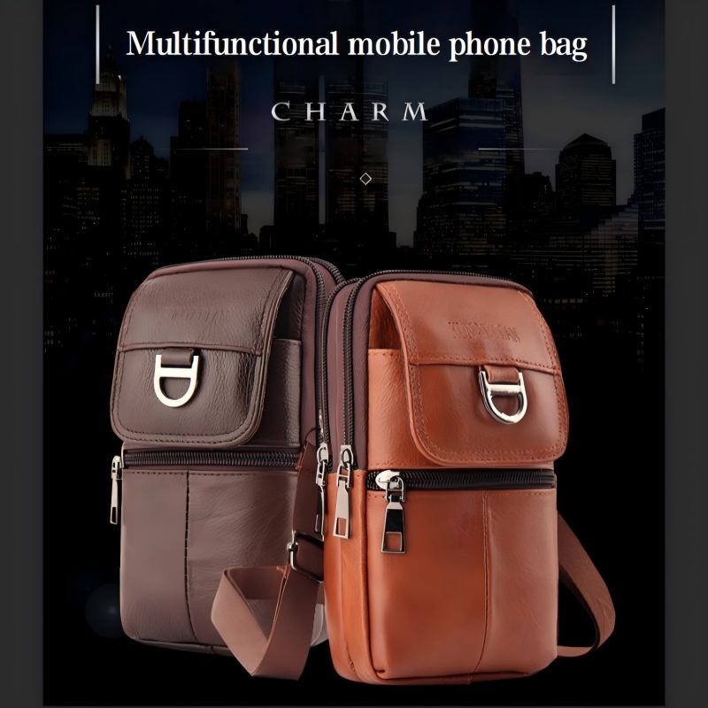 メンズレザーウエストバッグ - 大容量携帯電話ベルトバッグ  - Leather Work Bag Mens のレビューと価格