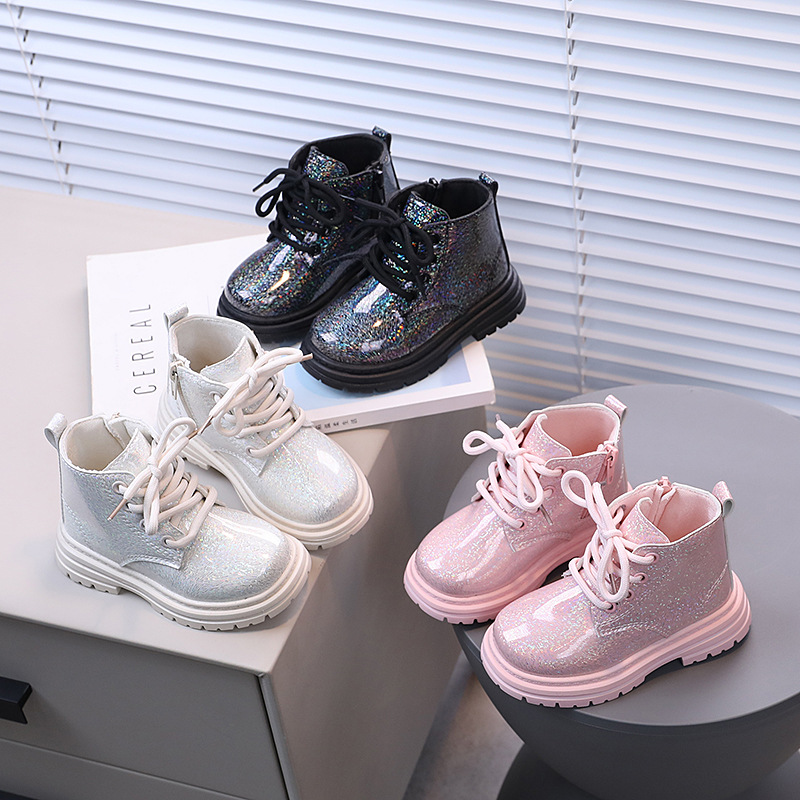 秋冬子供グリッター PU レザーワークショートブーツ子供レー - Leather Work For Kids のレビューと価格